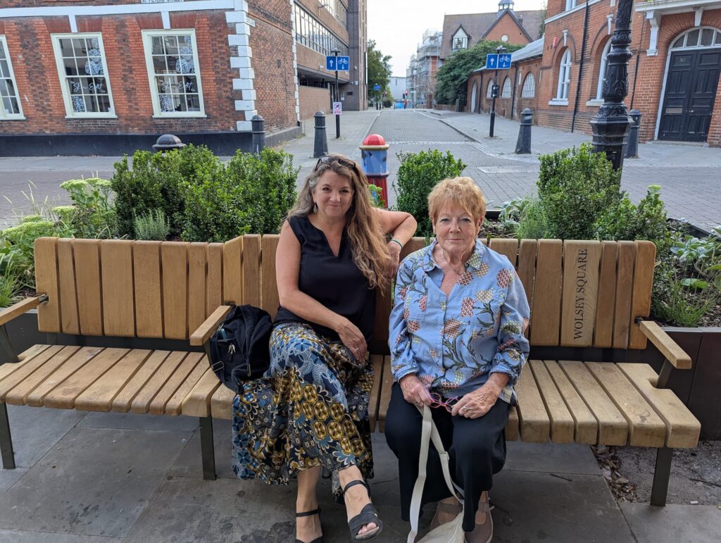 Faye Harburt and Liz Harsant in Queen Street, Ipswich