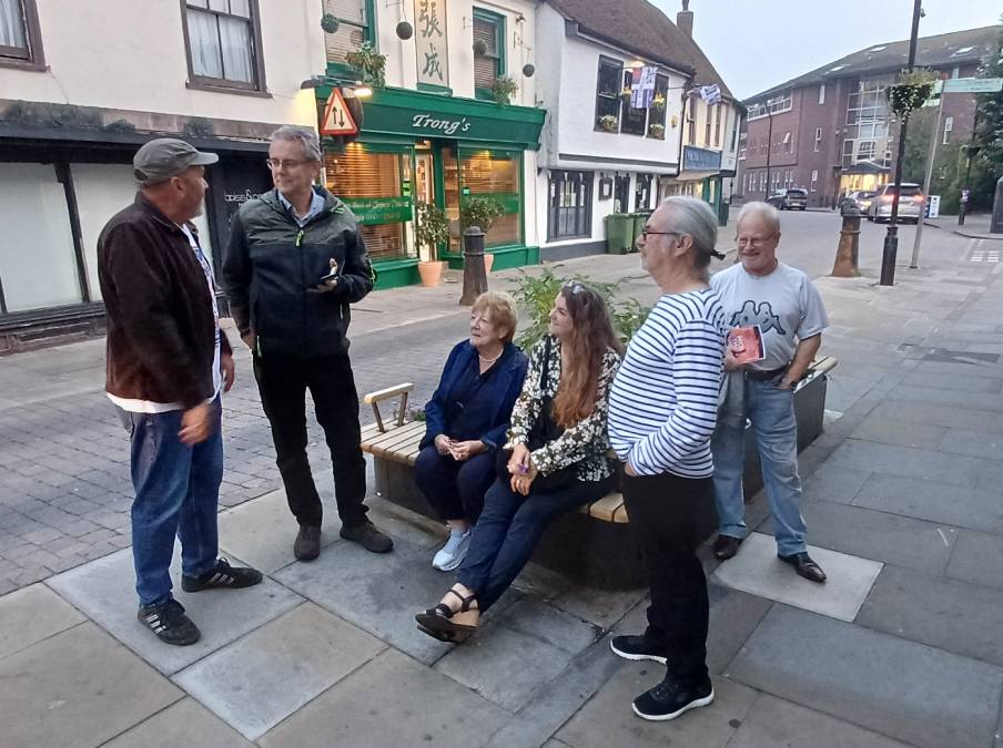Tim Germain being interviewed by Richard Bloomfield watched on by members of the Greener Ipswich Group